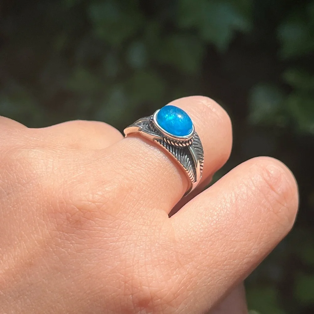 Sterling silver adjustable Amazonite leaf design‎ ring